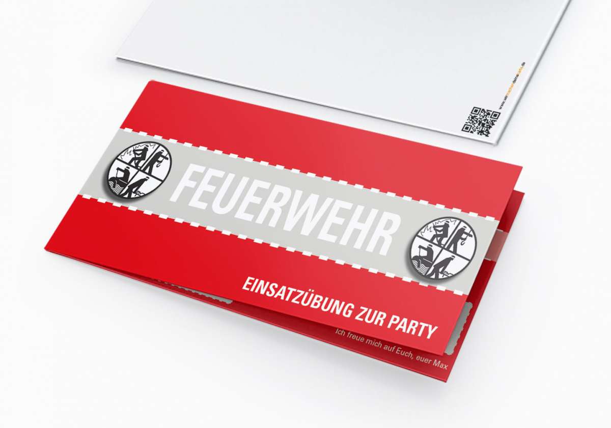 Feuerwehr Einladung Einladungskarte Lustig Geburtstag DIN Lang